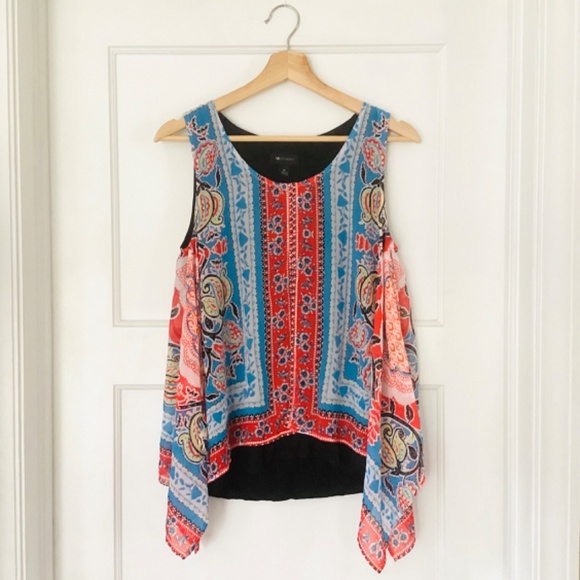 AB Studio Bandana Handkerchief Top Paisley Layered Red White Blue M Cowgirl Boho - Picture 9 of 9